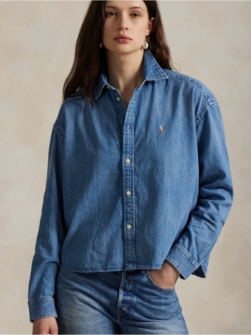 Polo Ralph Lauren Cropped Boxy Denim Shirt. Size XL